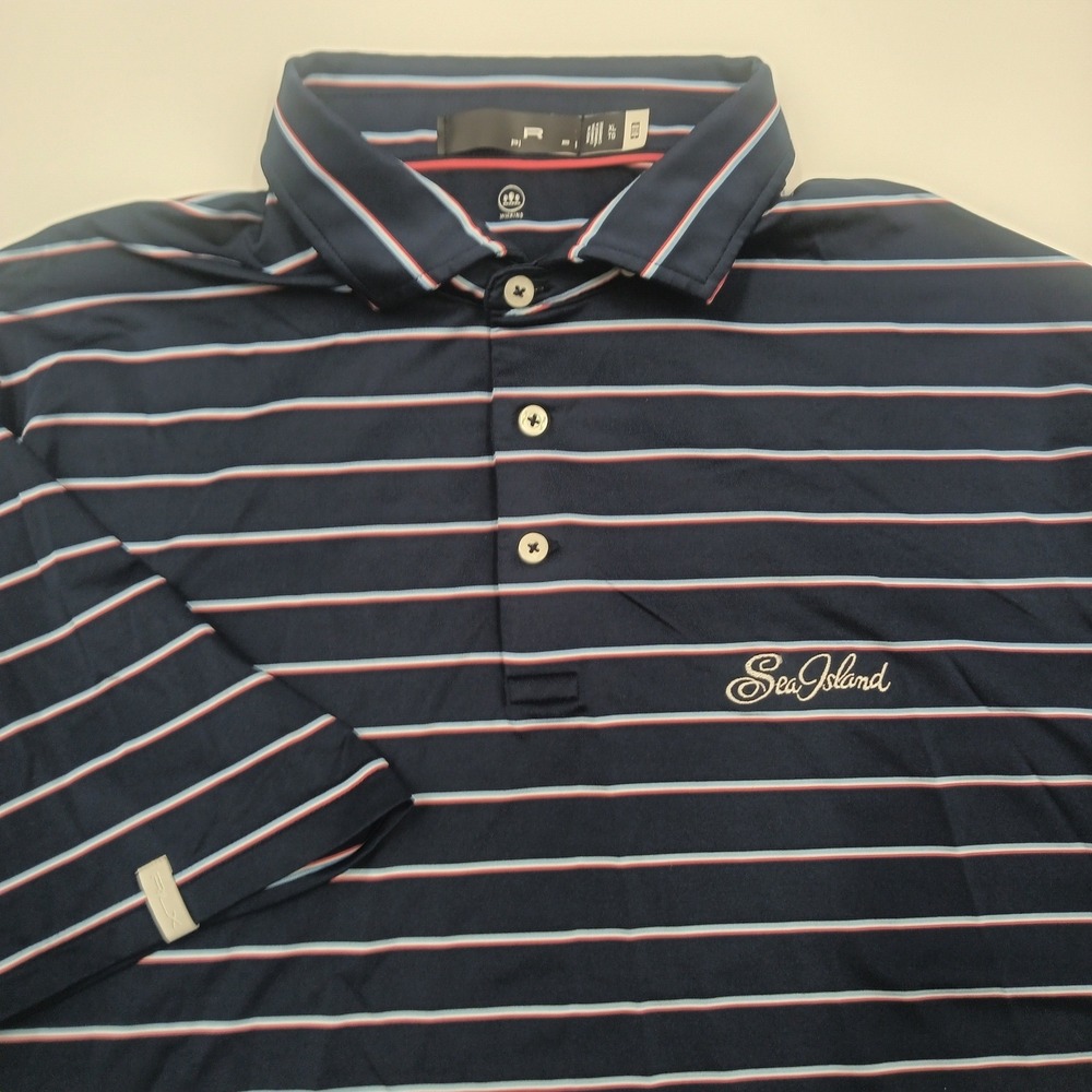RLX Ralph Lauren Mens Sea Island Golf Polo Shirt Navy, Light Blue, Red White XL